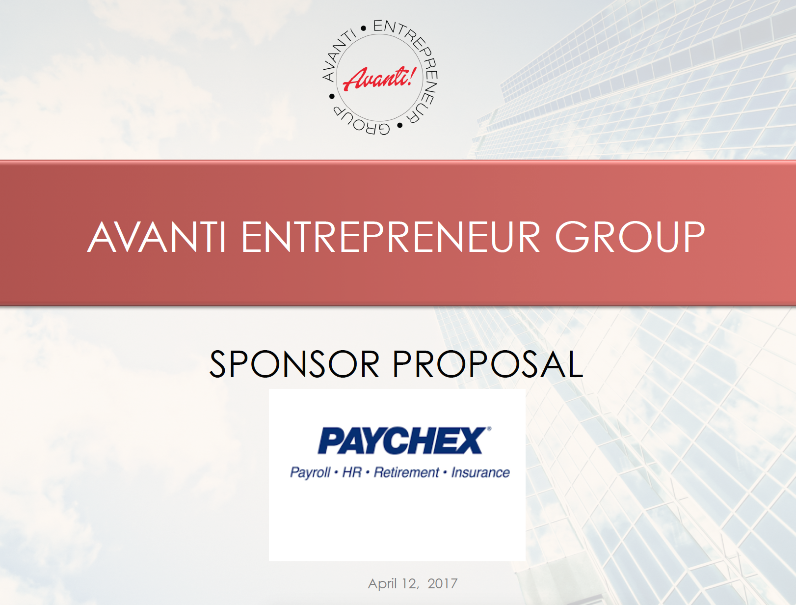 Avanti Entrepreneur Group: Sponsor Proposal